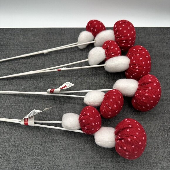 Christmas Picks Lot Mushroom Crafts Fabric Felt Holiday Wreath Pixie Cap Fairy - Picture 3 of 7